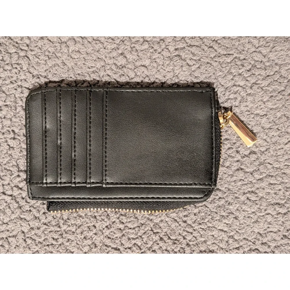 Steve Madden Card Holder / Wallet, Zip Around Coin Purse - Black & Gold